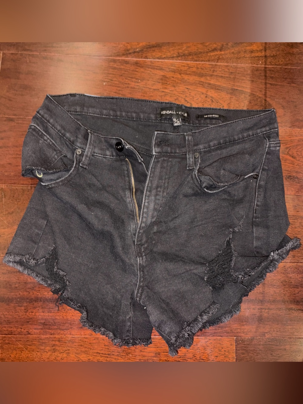 Kendall & Kylie Black Distressed Frayed Denim Shorts